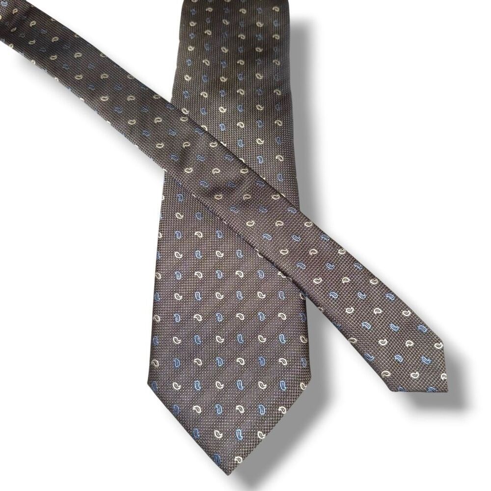 David Donahue 100% Silk Gray & Blue Micro Paisley Neck Tie Extra Long